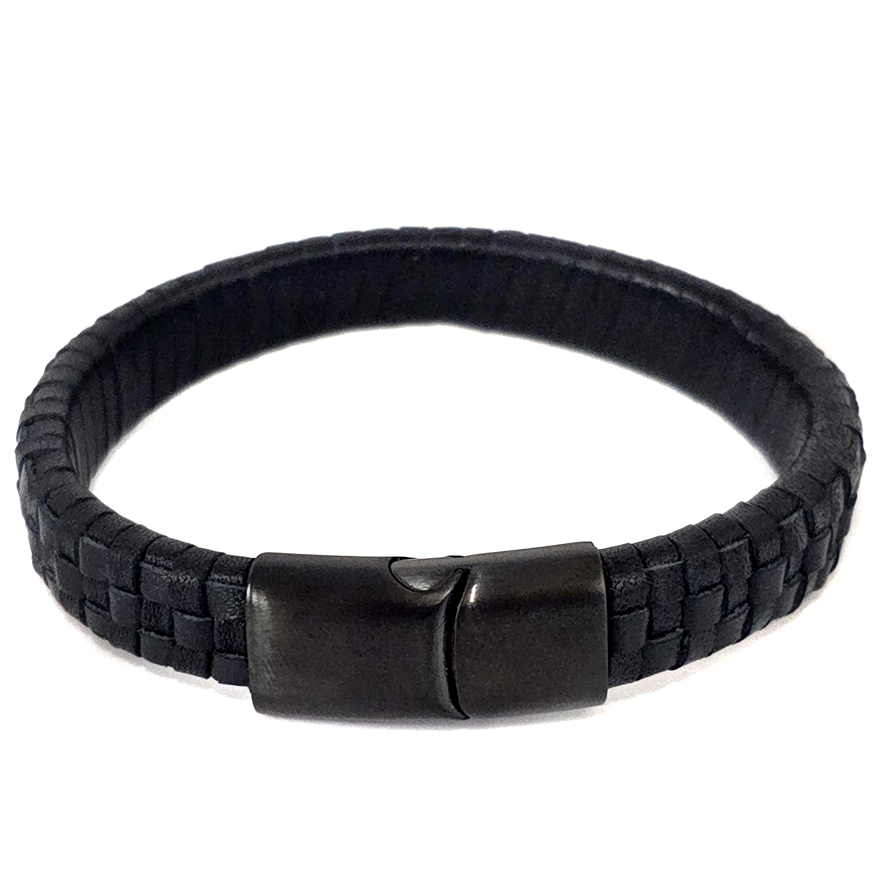 Geflochtenes Lederarmband flach - 12 mm Breite - Schwarz