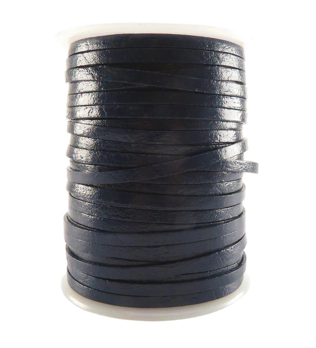 Lederband Flach 5 mm x 2 mm - Navy. Länge: 2 m
