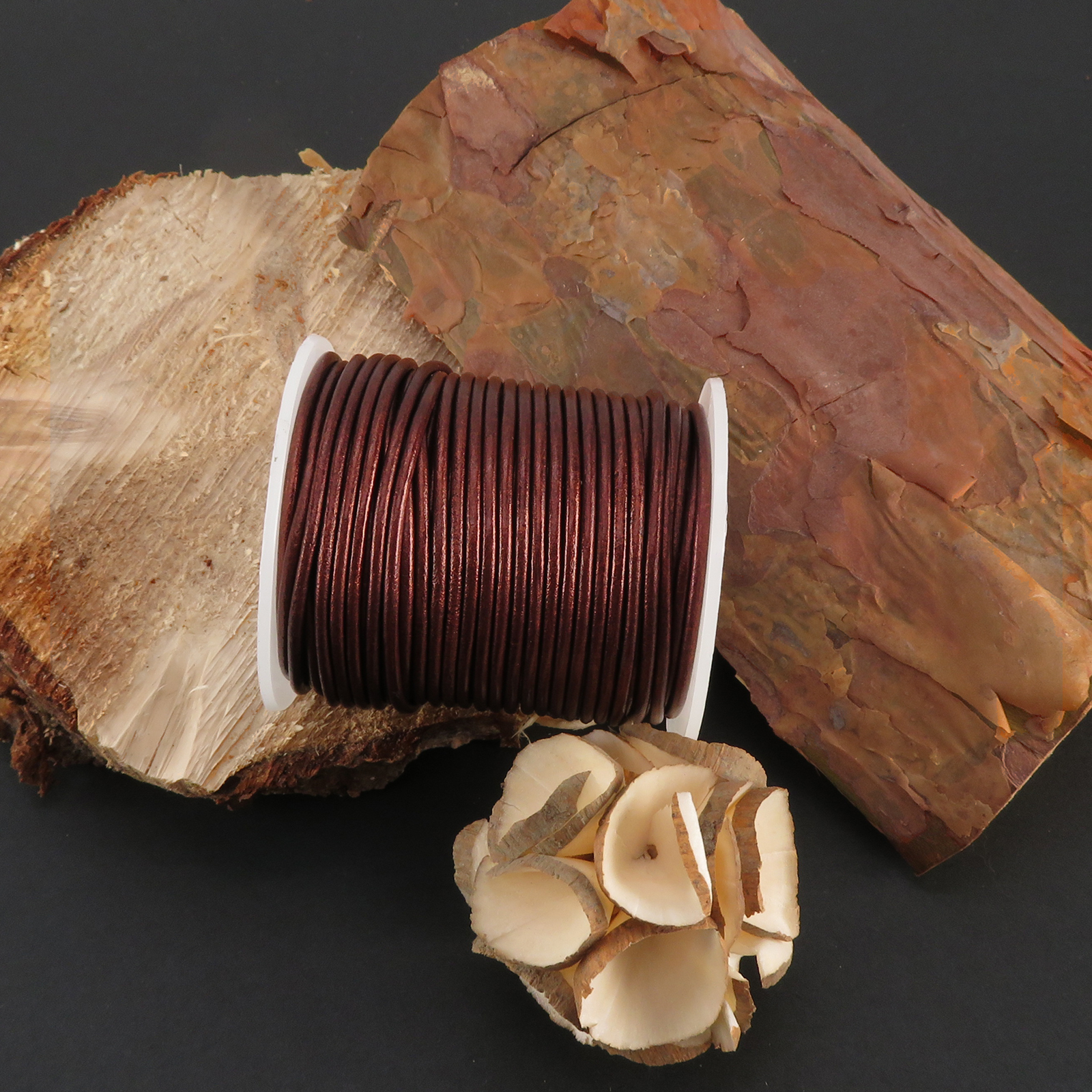 Lederschnur Rund 2 mm - 25m/Rolle - Bicolor Kastanie Metallic