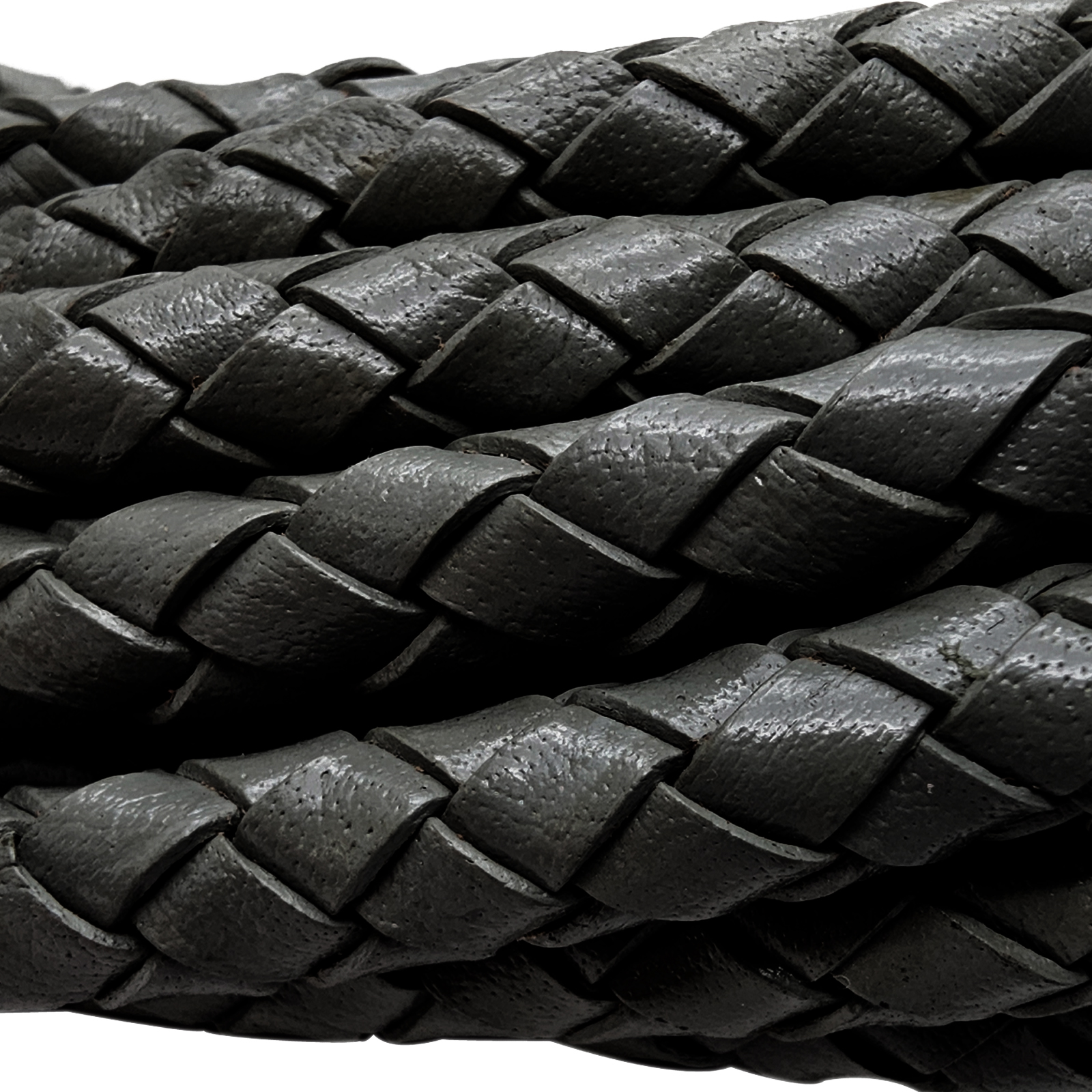 Lederschnur rund geflochten 6 mm - Schwarz. Länge: 1 m
