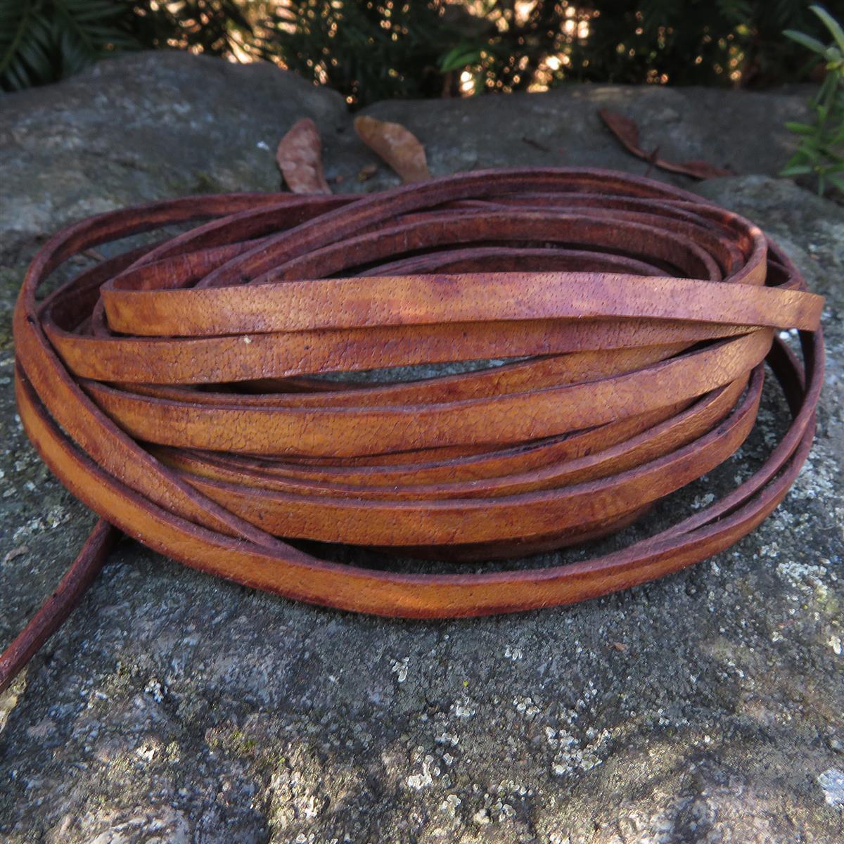 Lederband Flach 5 mm x 1,5 mm - Antik Braun. Länge: 2 m