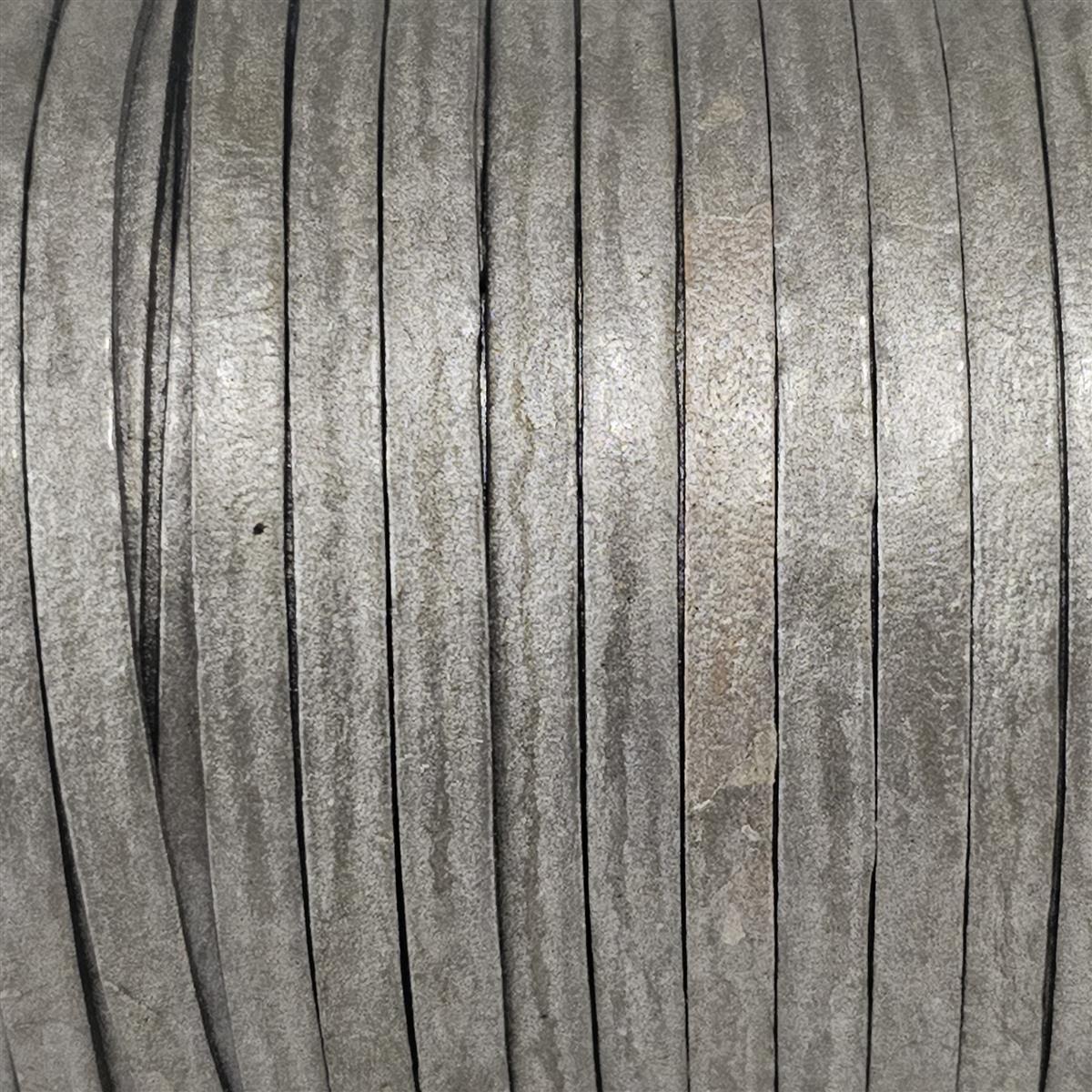 Lederband Flach 4 x 1 mm - Silber. Länge: 25 m auf Rolle