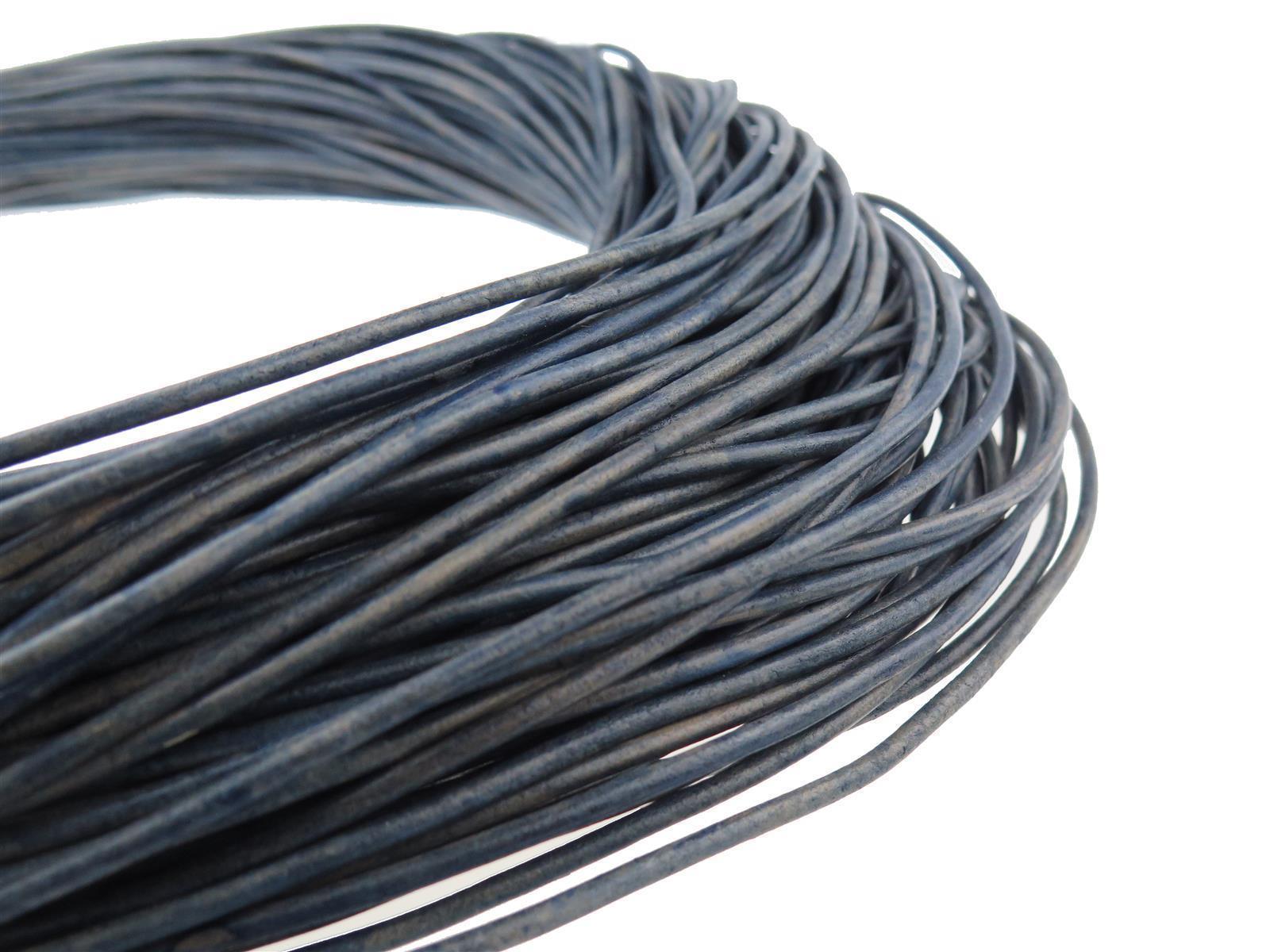 Lederschnur Rund 3 mm - Jeansblau/ Antik Blau. Länge: 25 m