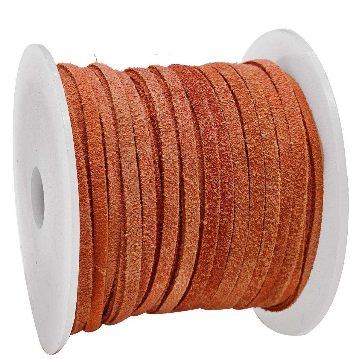 Lederband Flach Wild  3 mm x 1,5 mm - Orange. Länge: 25 m auf Rolle