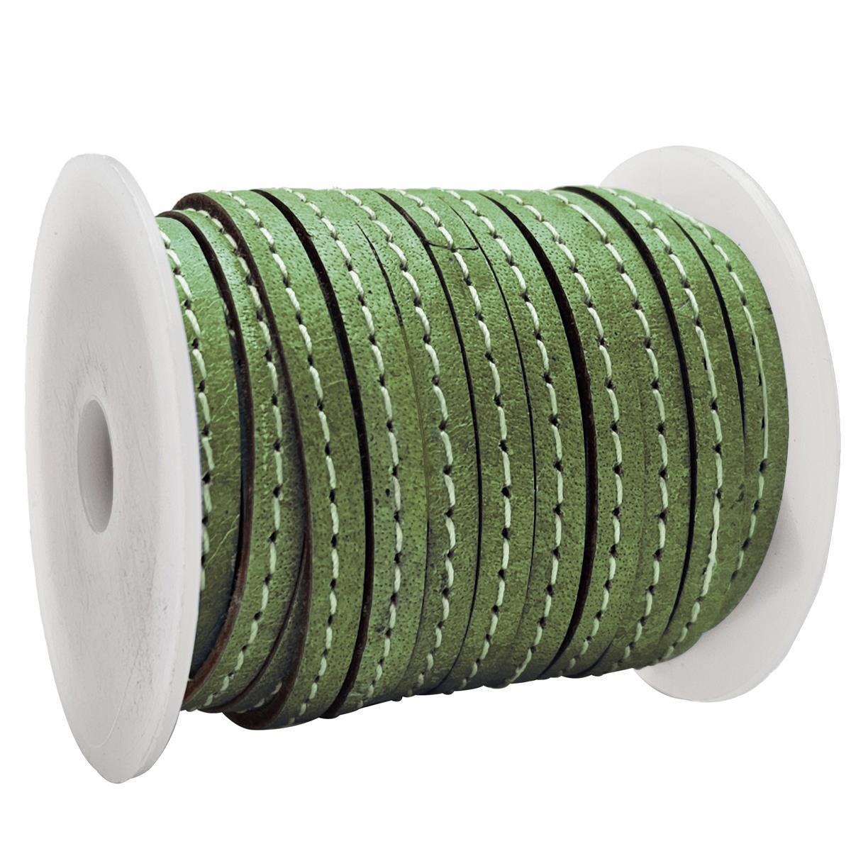 Lederband flach mit Ziernaht  5 x 1,5  mm - KO/05 Moosgrün 5 m