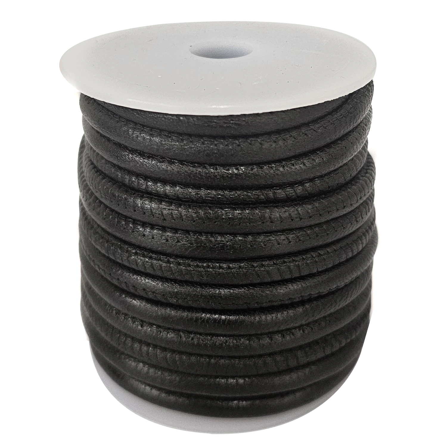 Lederschnur Rund gesäumt | Dicke: 5 mm - Schwarz