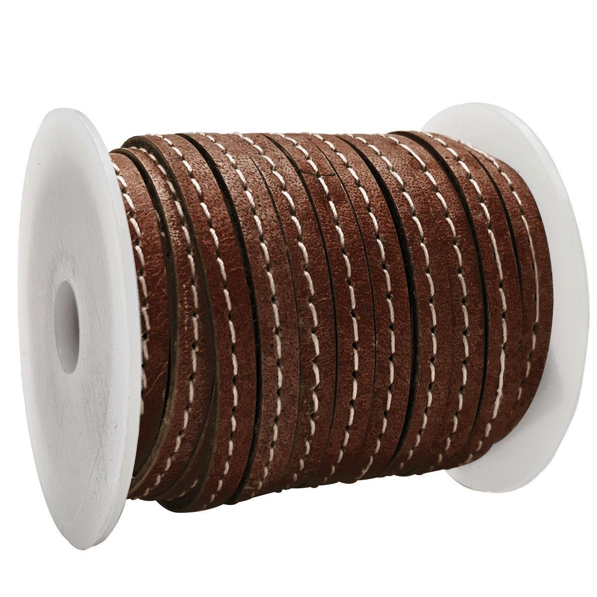 Lederband flach mit Ziernaht  5 x 1,5  mm - KO/01 Dunkelbraun 1 m