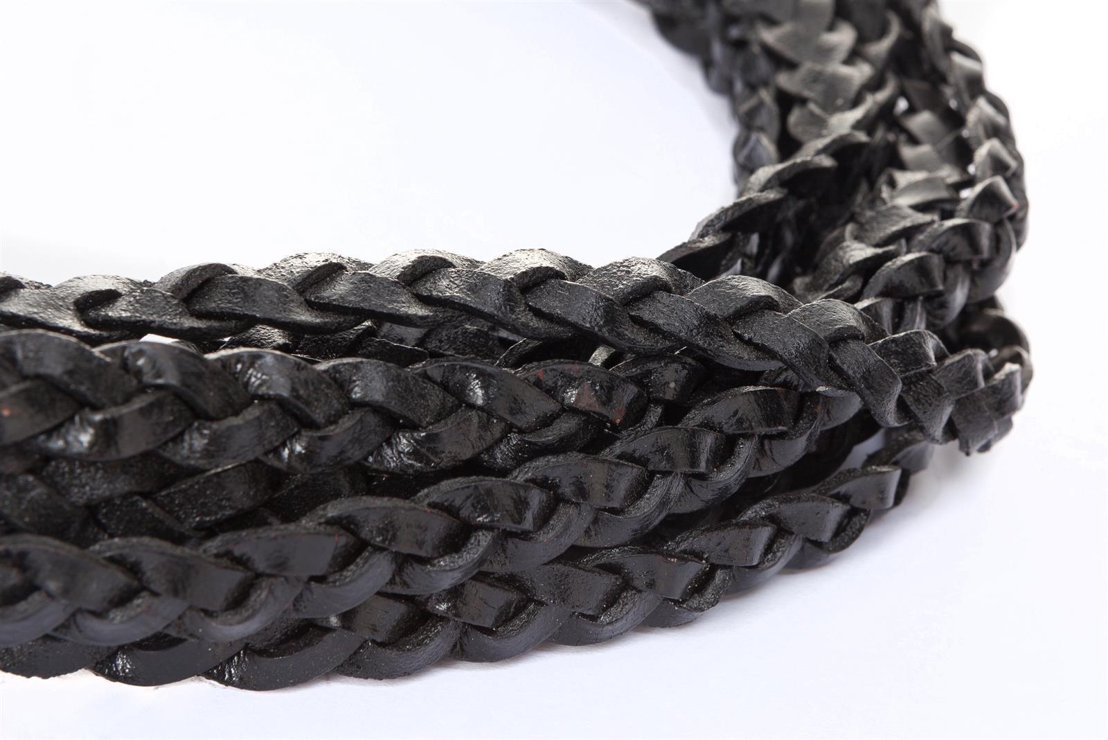 Lederschnur geflochten Flach 4 mm - Schwarz