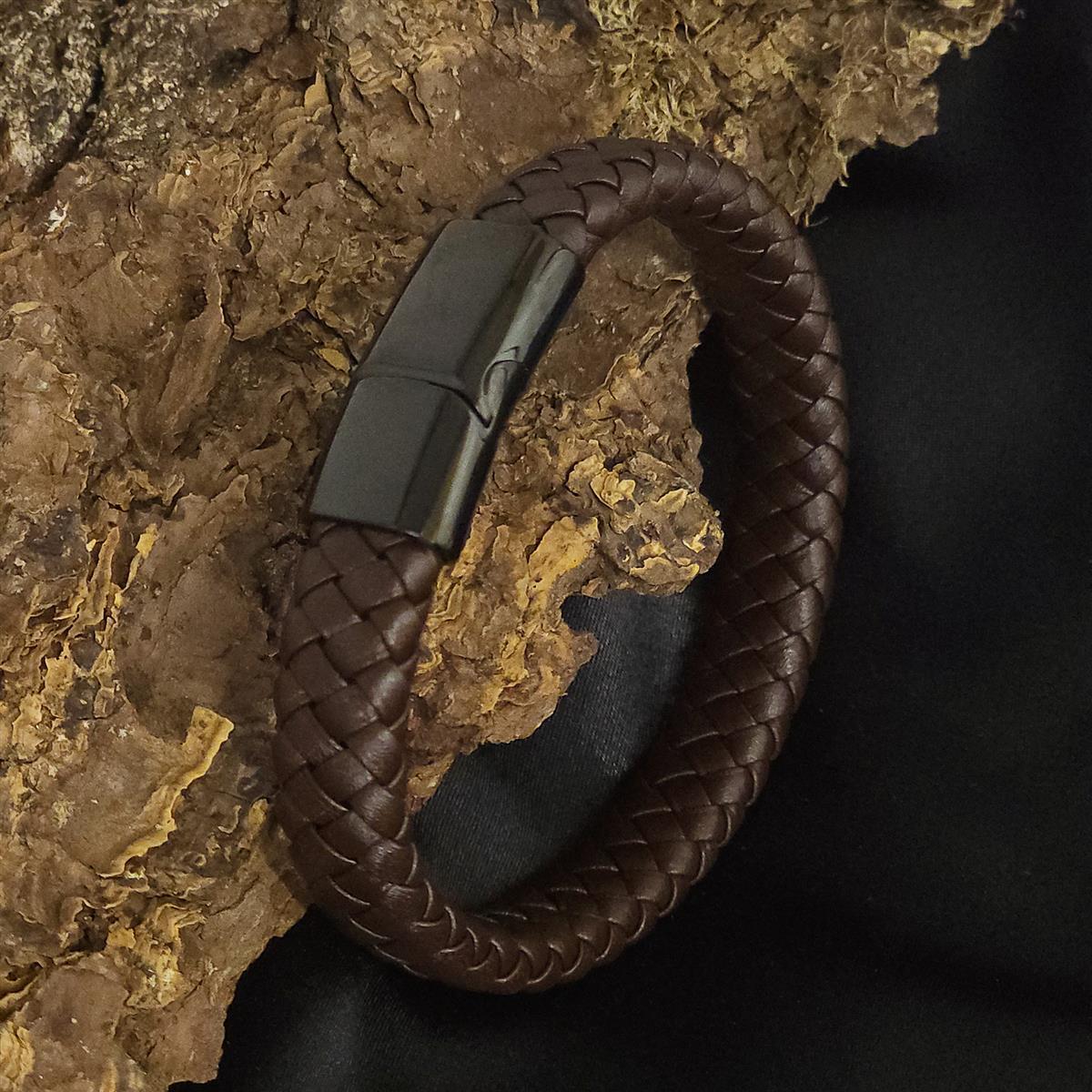 Geflochtenes Lederarmband flach - 12 mm Breite - Braun
