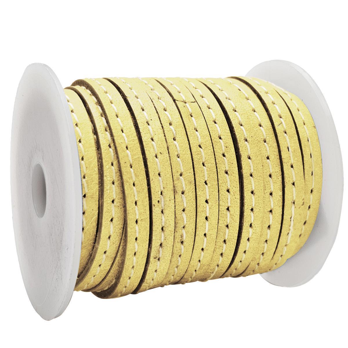 Lederband flach mit Ziernaht  5 x 1,5  mm - KO/04 Hellgelb 1 m