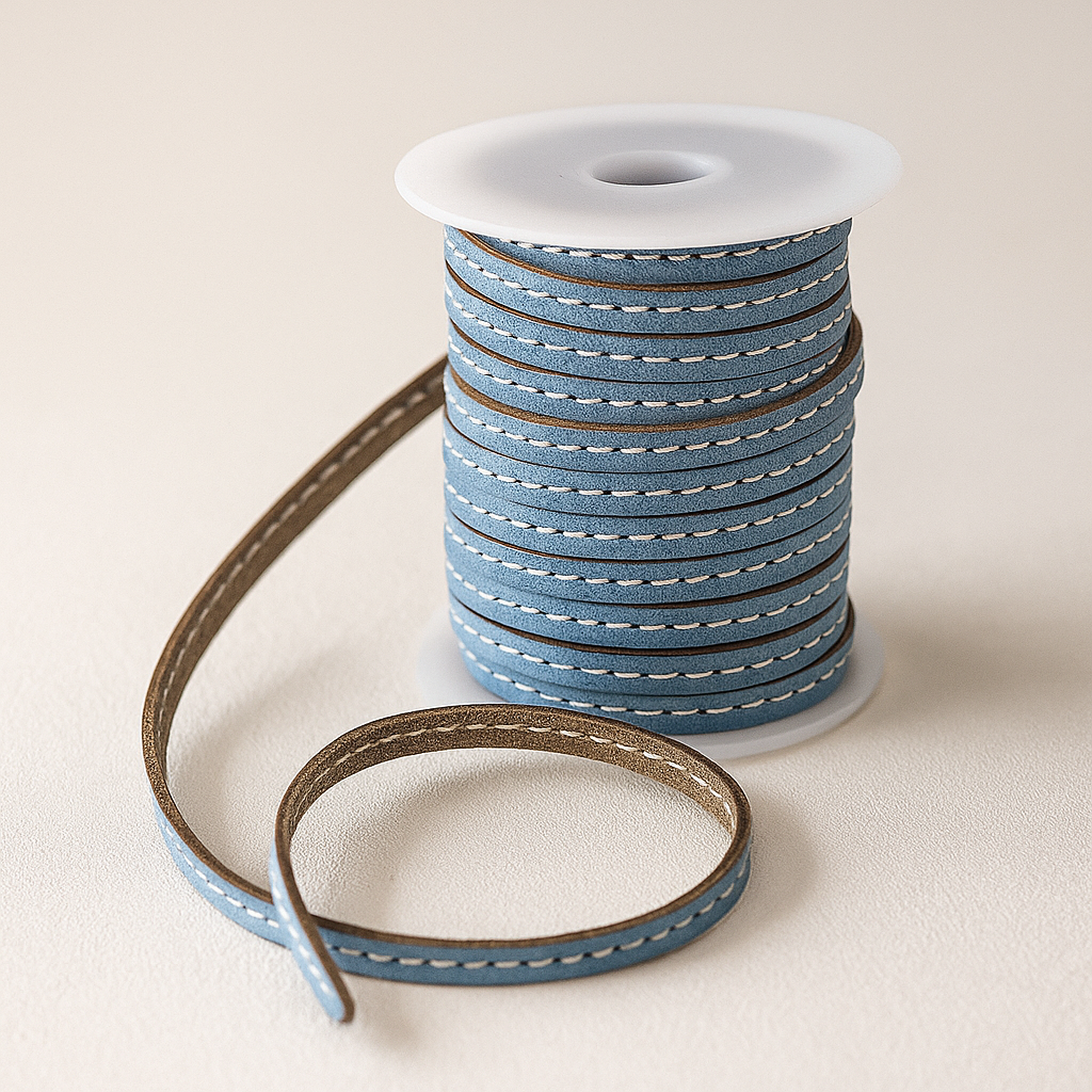 Lederband flach mit Ziernaht  5 x 1,5  mm - KO/19 Grau | 10 m