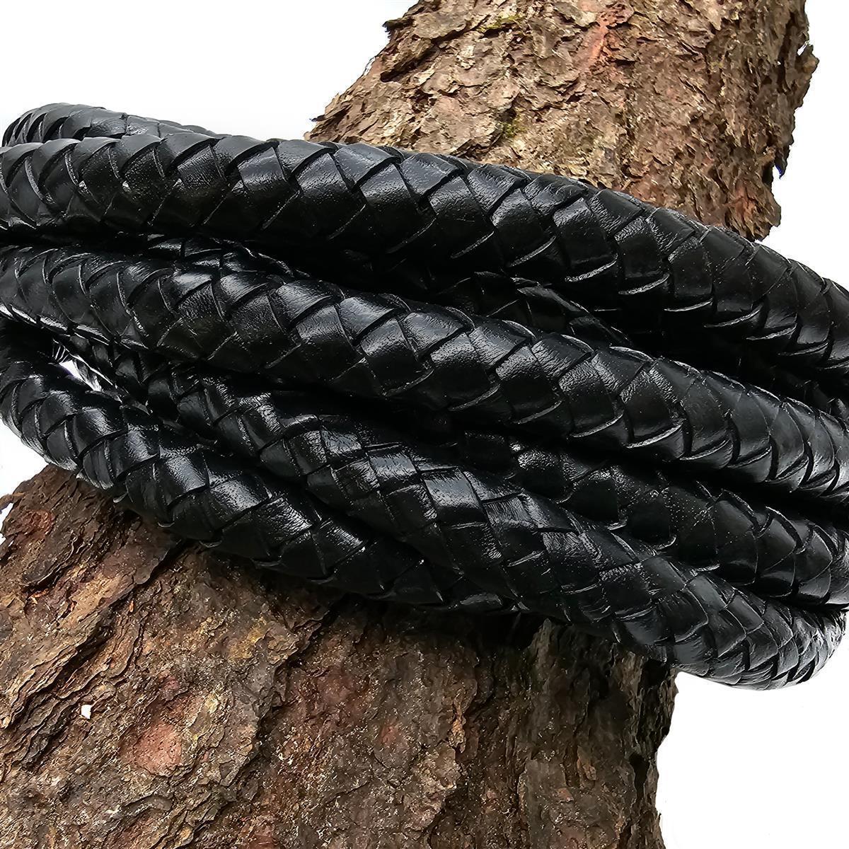 Lederschnur geflochten 15 mm - Schwarz. Länge: 5 m