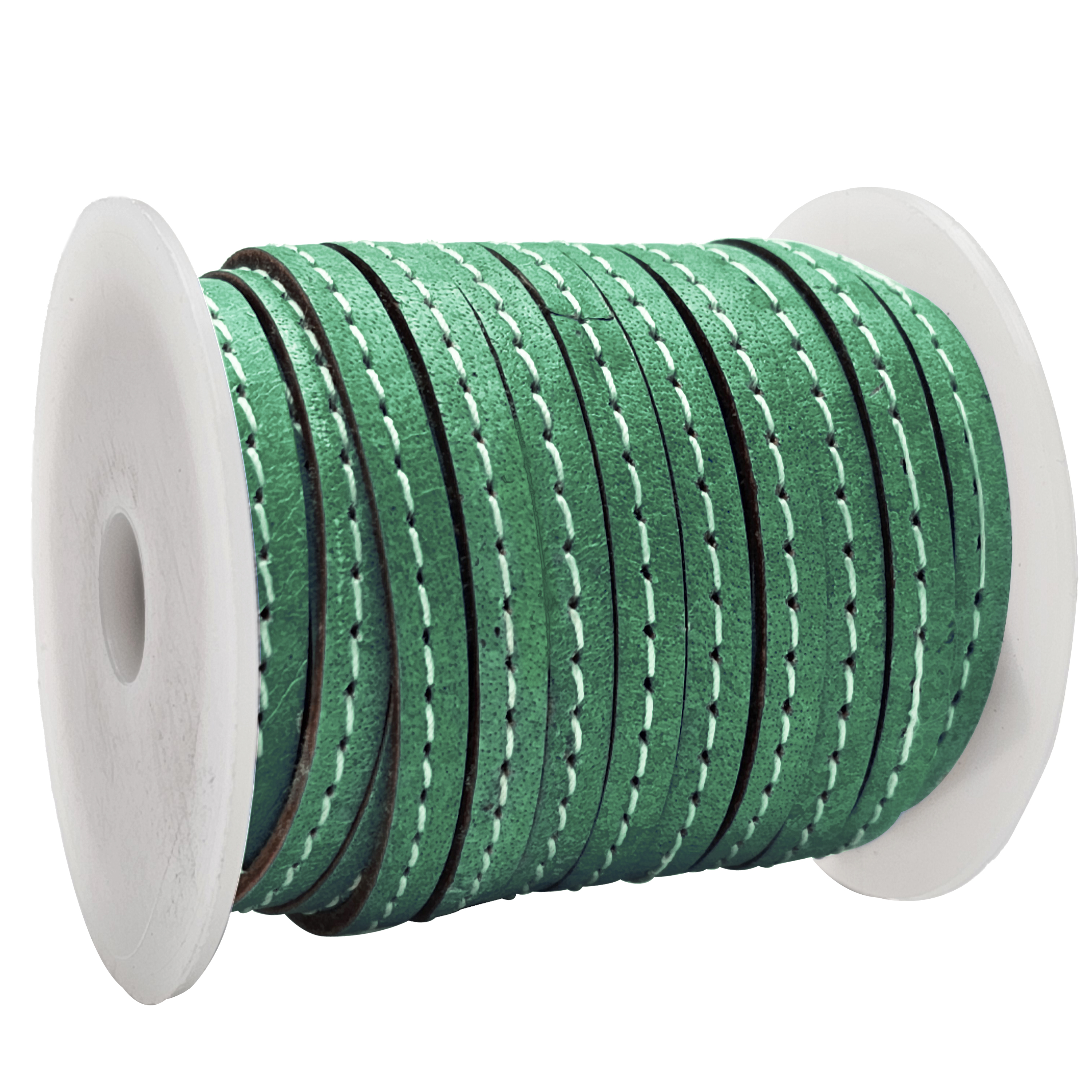 Lederband flach mit Ziernaht  5 x 1,5  mm - KO/10 Grün 10 m