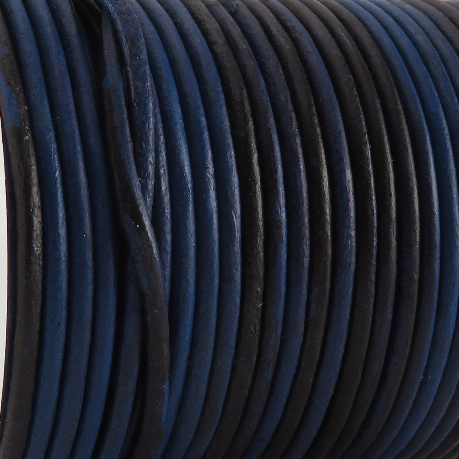 Lederschnur Rund 2 mm - Bicolor Blau/Schwarz. Länge: 25 m auf Rolle