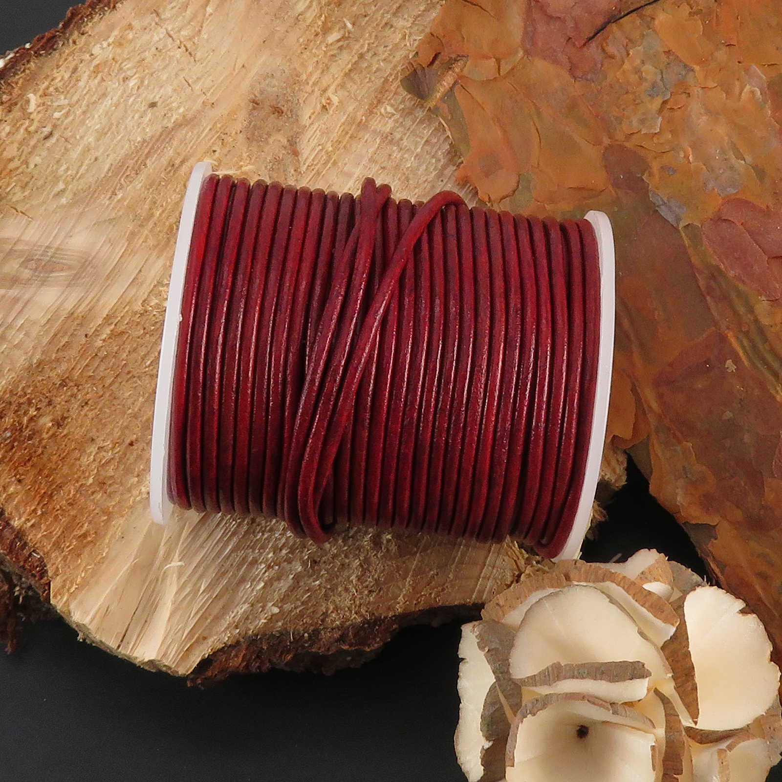 Lederschnur Rund 2 mm - 25m/Rolle - Bicolor Wine/Weinrot