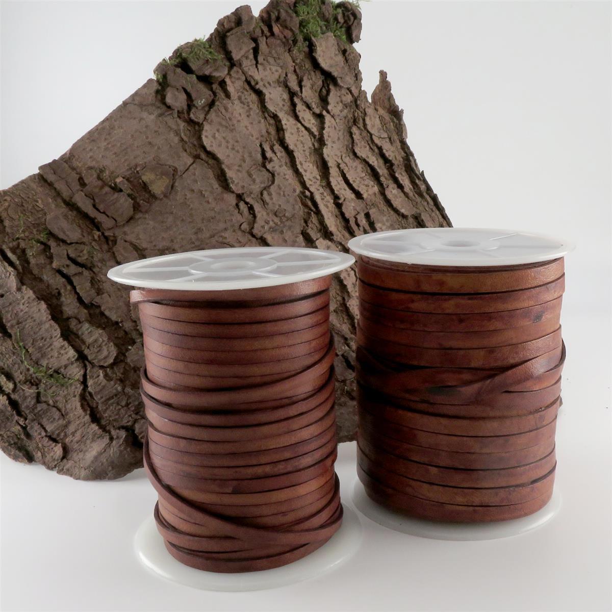 Lederband Flach 7 mm x 1,5 mm - Antik Hellbraun. Länge: 15 m
