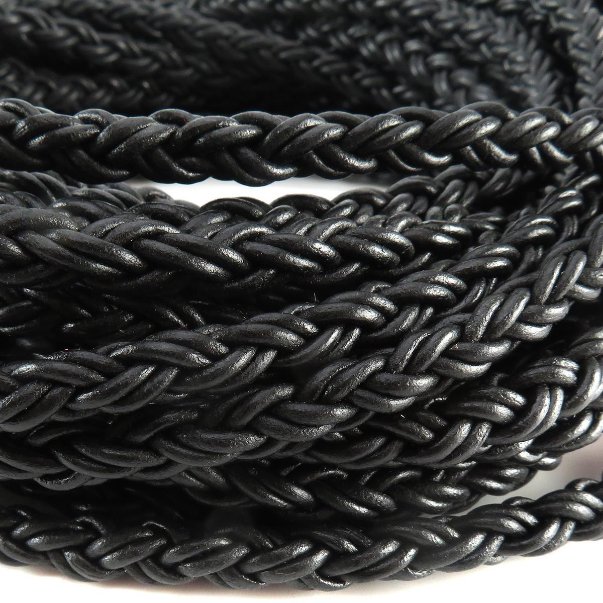 Lederschnur geflochten 7 mm - Schwarz