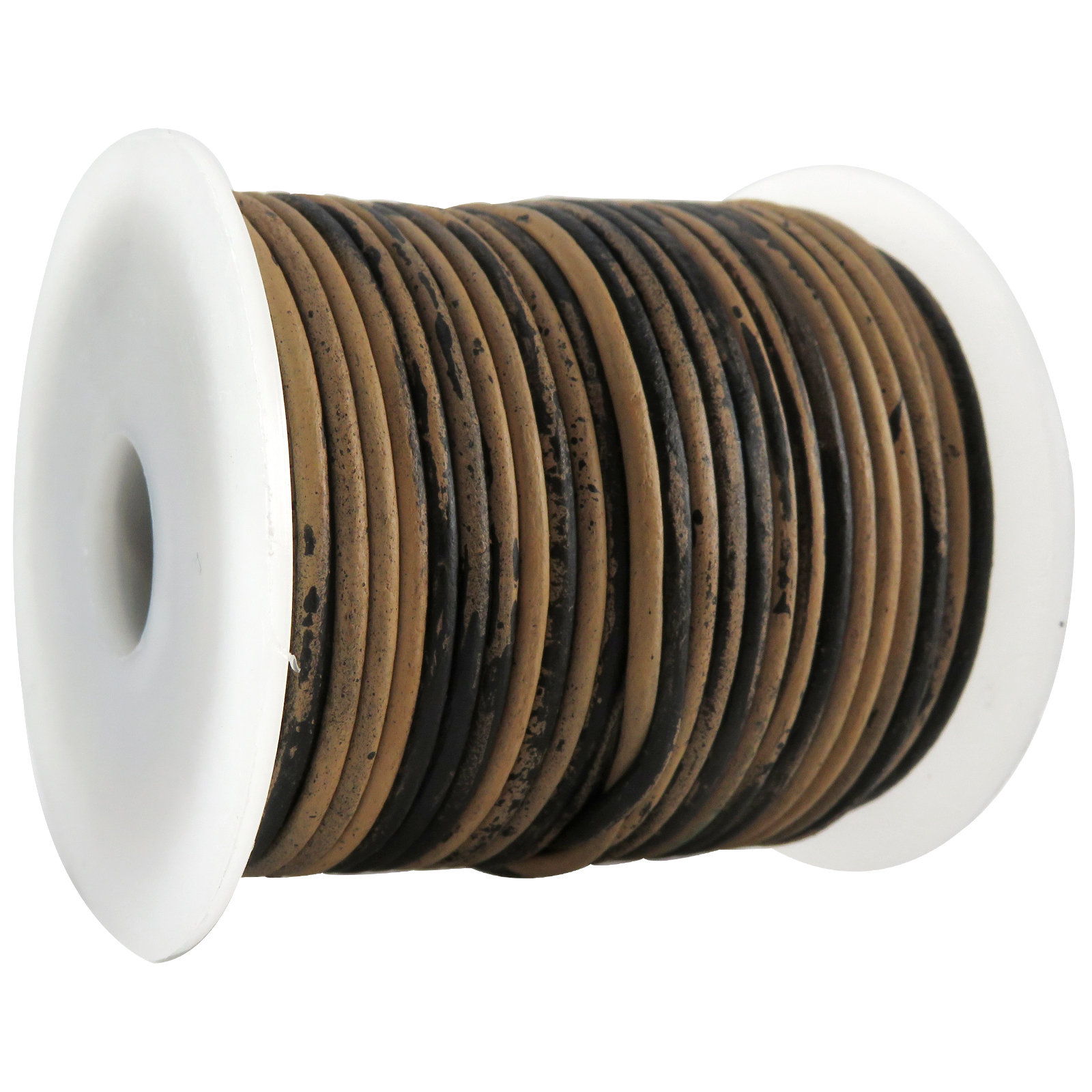 Lederschnur Rund 2 mm - 25m/Rolle - Bicolor Schwarz/Beige