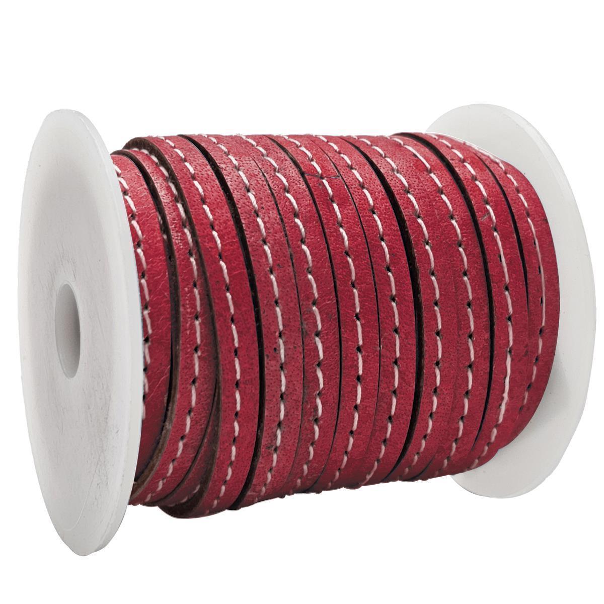 Lederband flach mit Ziernaht  5 x 1,5  mm - KO/08 Pink 3 m