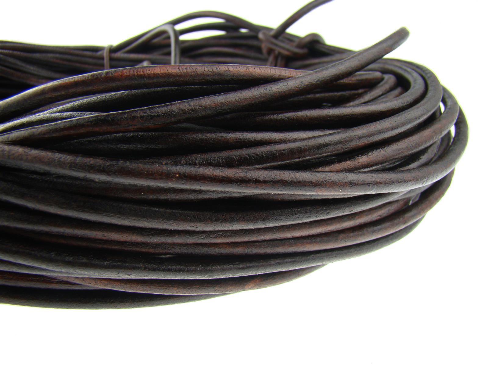 Lederschnur Rund 6 mm - Antik Braun. Länge: 3 m