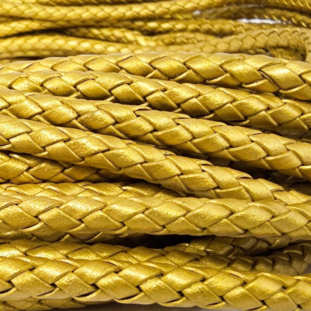 Lederschnur geflochten 5 mm - Gold. Länge: 20 m
