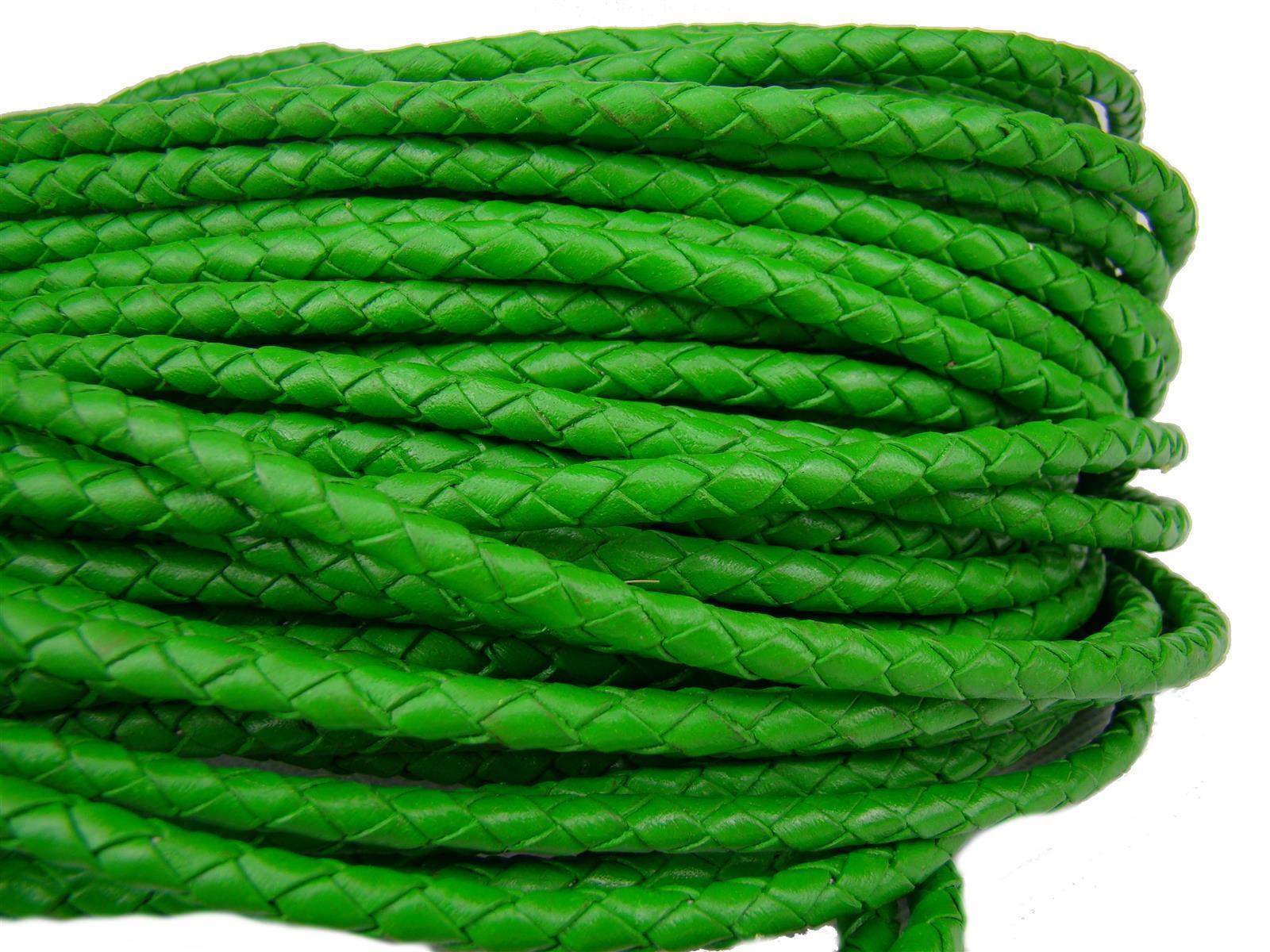 Lederschnur geflochten 3 mm - Grün. Länge: 10 m