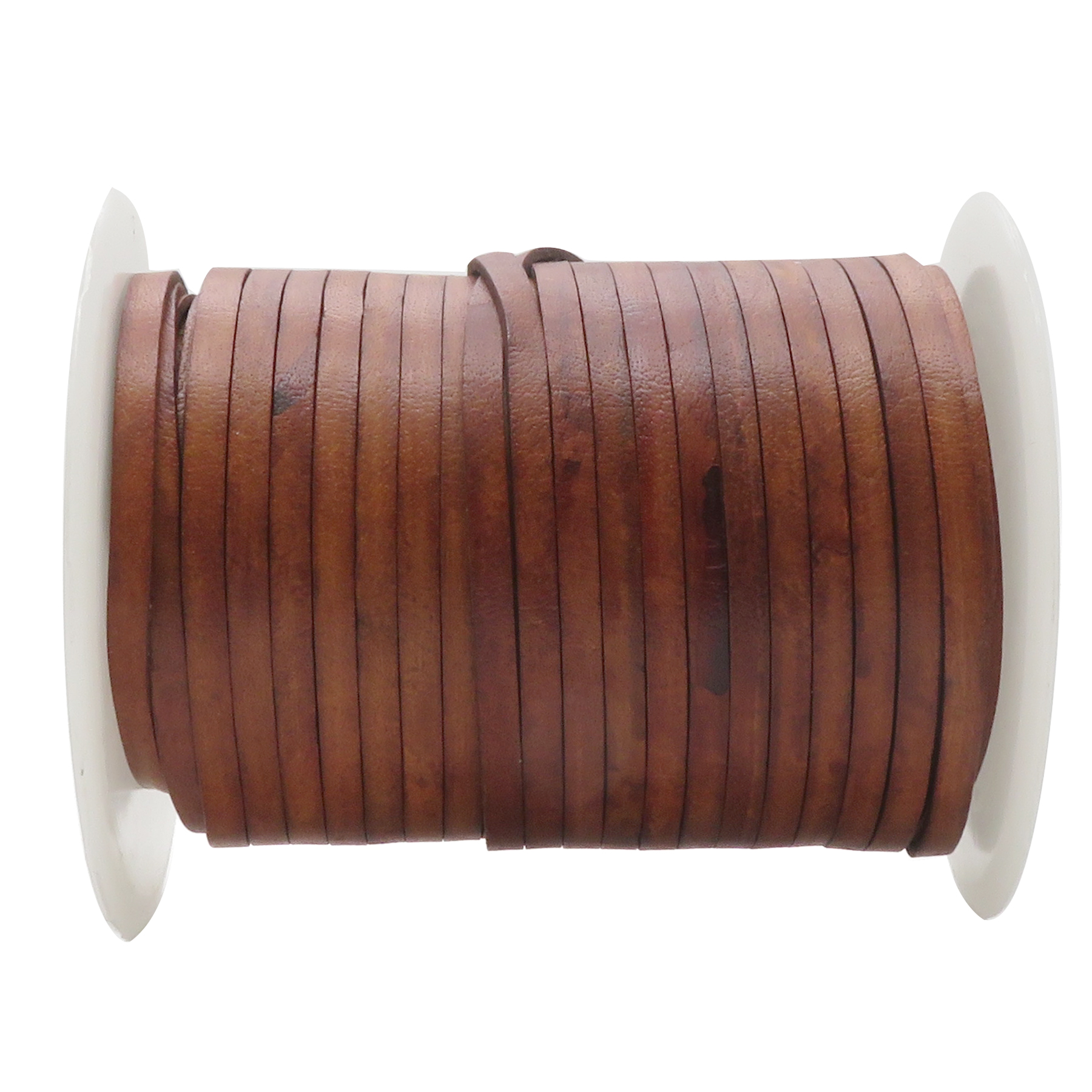 Lederband Flach 5 mm x 1,5 mm - Antik Braun. Länge: 50 m auf Rolle