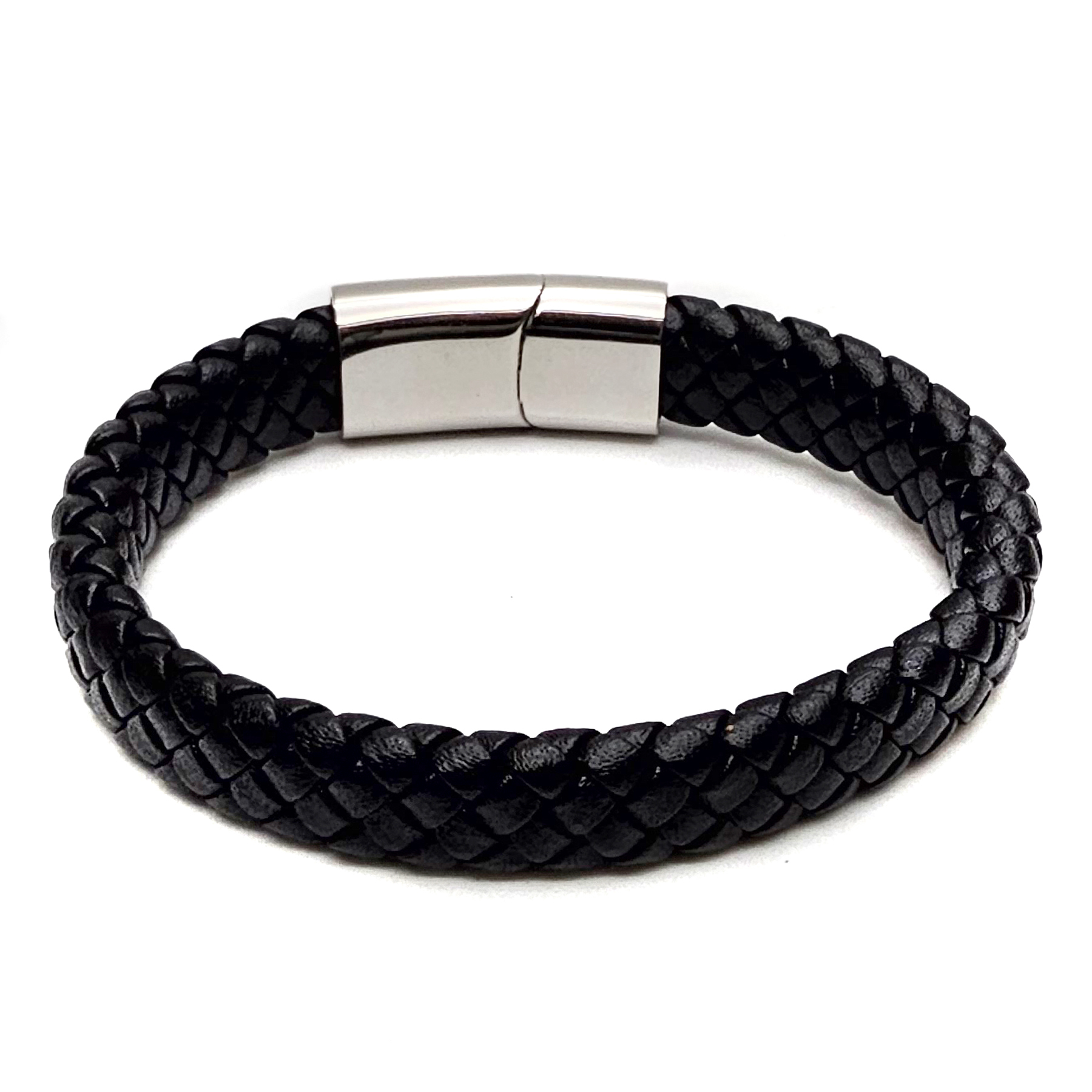 Geflochtenes Lederarmband flach - 12 mm Breite - Schwarz. Größe: 19 cm (S)