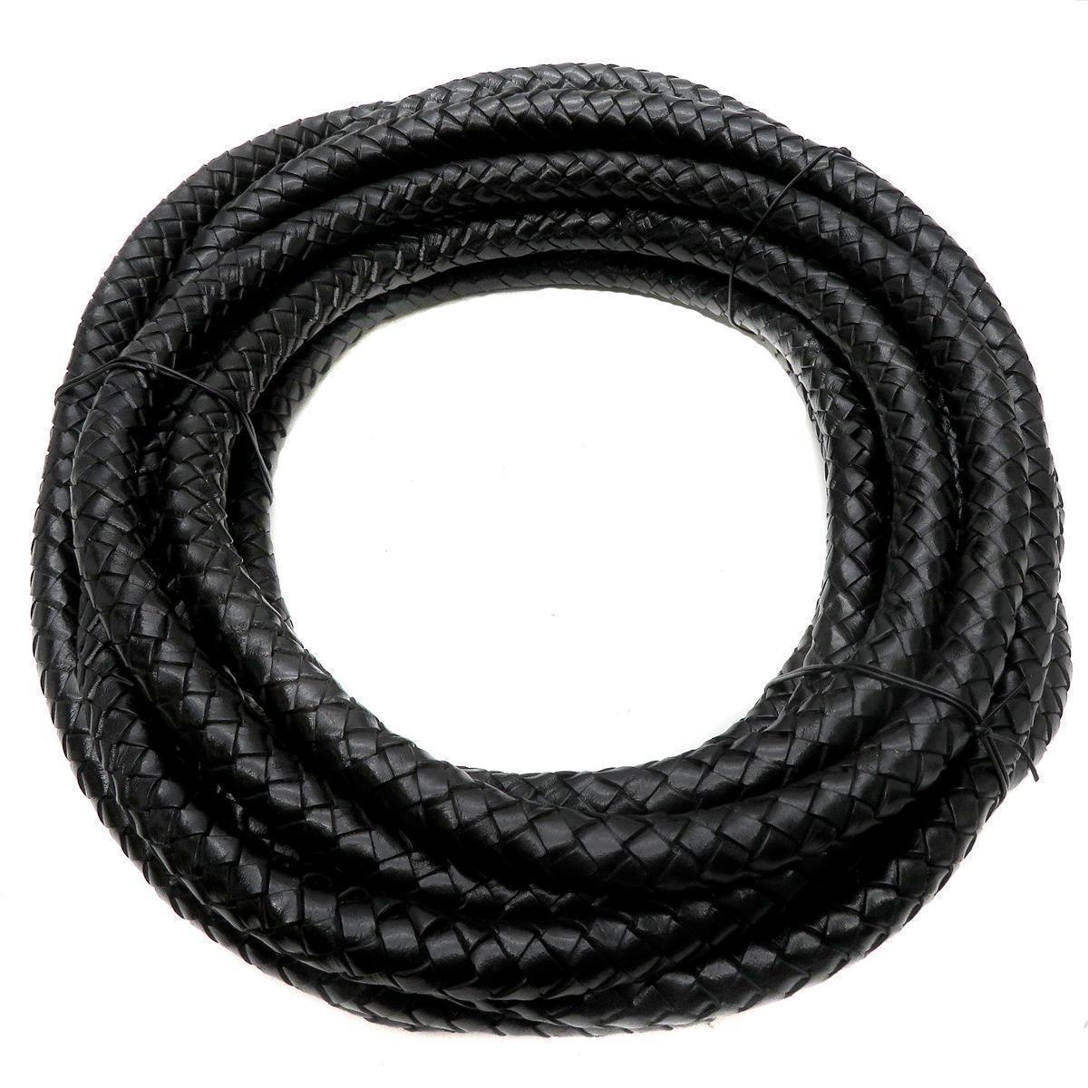 Lederschnur geflochten 15 mm - Schwarz. Länge: 5 m