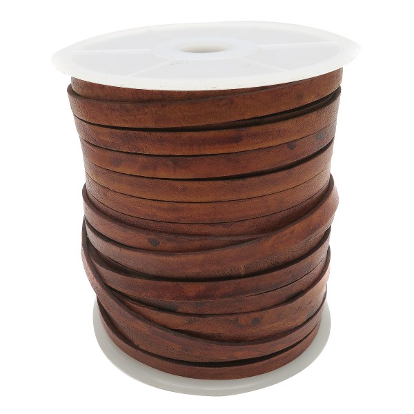 Lederband Flach 6 mm x 1,5 mm - Antik Hellbraun. Länge: 50 m auf Rolle