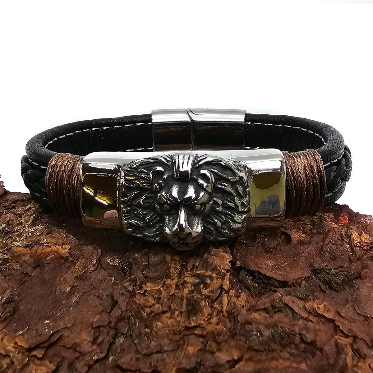 Lederarmband für Herren mit Löwenkopf und Magnetverschluss 6