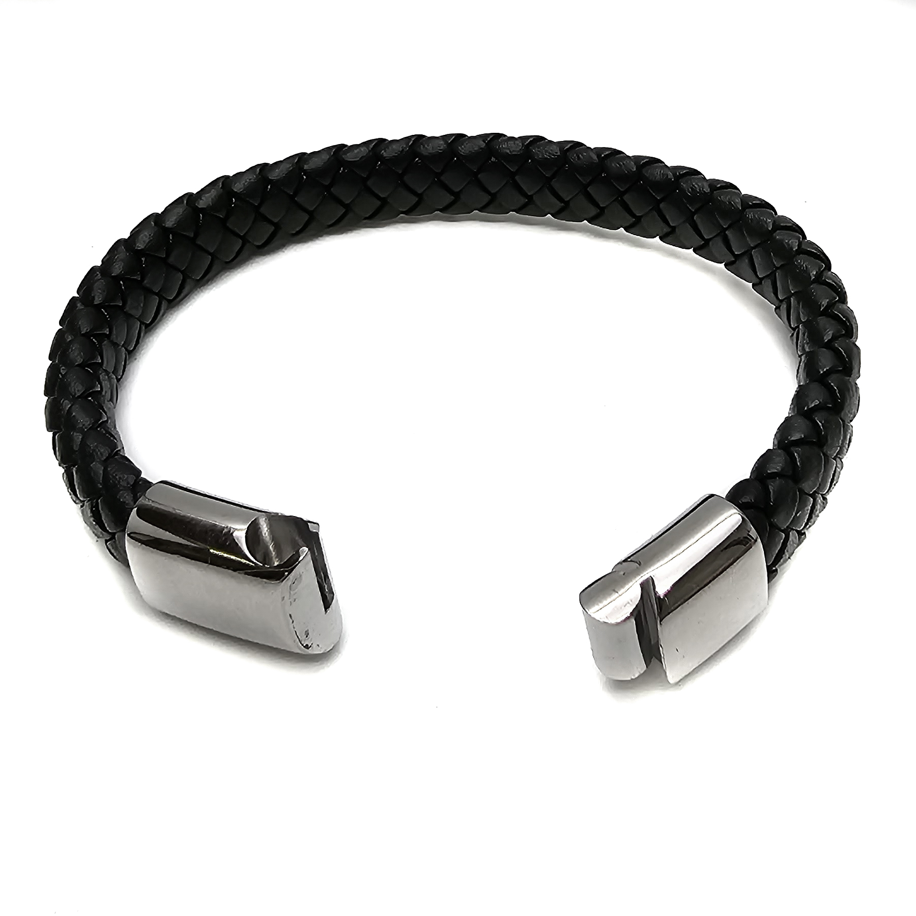 Geflochtenes Lederarmband flach - 12 mm Breite - Schwarz. Größe: 19 cm (S)