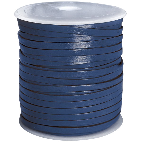 Flaches Echtlederband in Blau, vegatabil gegerbt und 4 mm Breite, sowie 1 mm Dicke