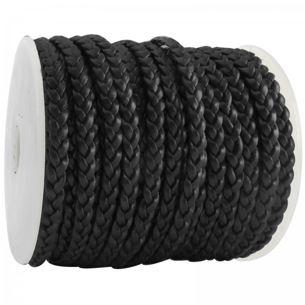 Geflochtenes Lederband mit drei Schnüren in 5 mm Breite in Schwarz
