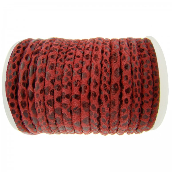 Lederschnur Oval gesäumt | Dicke: 5 mm - Muster Rot