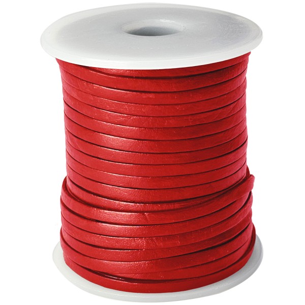 Lederband flach 3 mm Breite, 1 mm Dick fürs kreative Handwerk, Lederschmuckherstellung in Rot