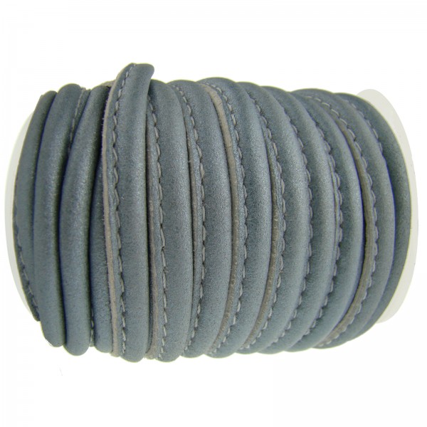 Lederschnur Oval gesäumt | Dicke: 4 mm - Schimmer Blau