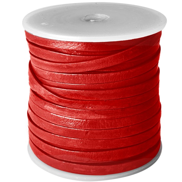 Flaches Lederband Rot - sehr guter Qualität - Maße: 4 mm x 1 mm